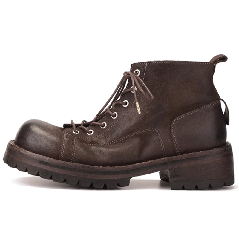 

Американские рабочие мотоциклетные ботинки из натуральной кожи, мужские ботинки дерби на толстой подошве с круглым носком, высокие кеды ручной работы, мужские ботильоны