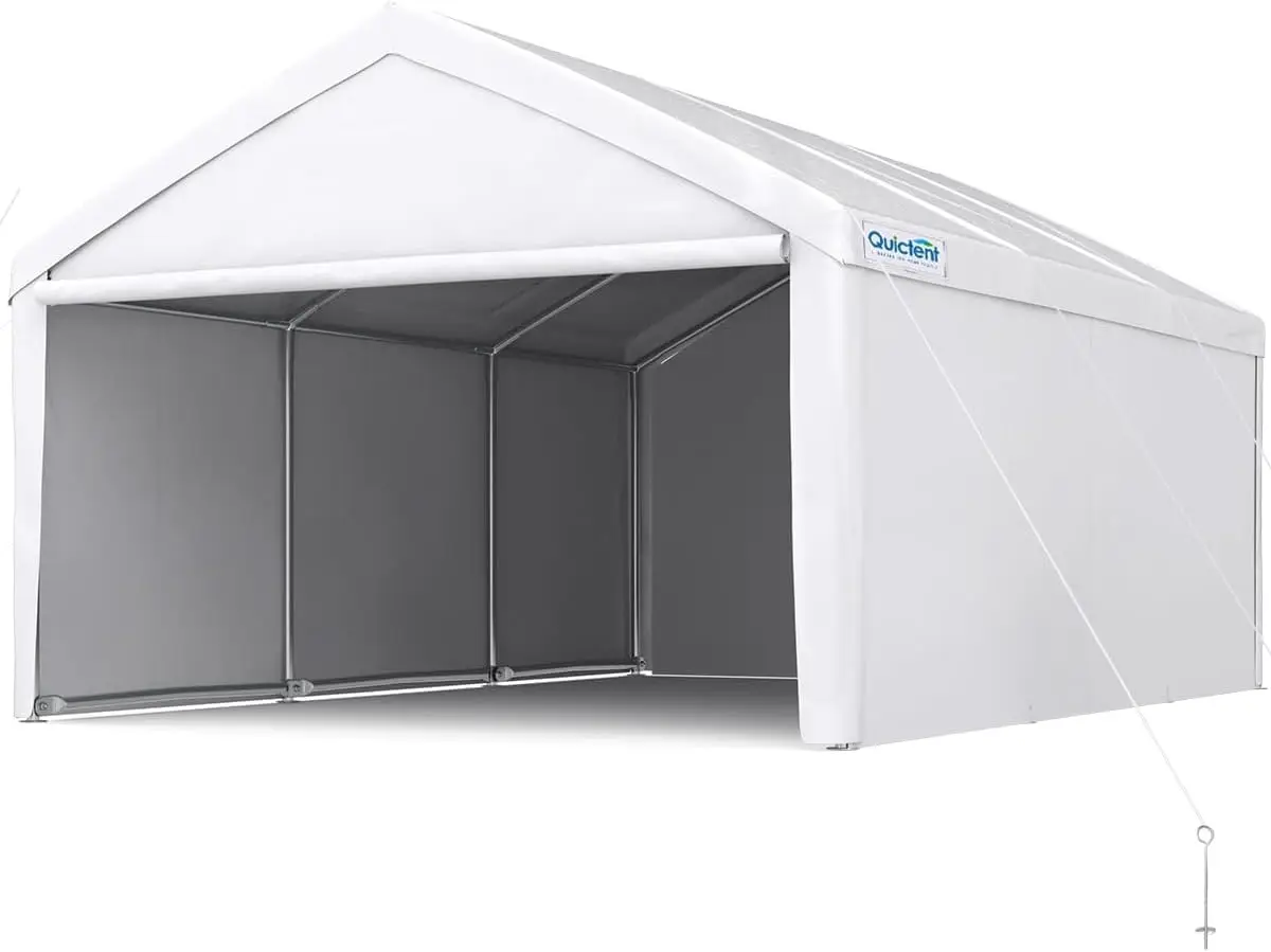 13'X20' Heavy Duty Carport With Removable Sidewalls Reinforced Car Canopy Garage Outdoor Boat Shelter - White