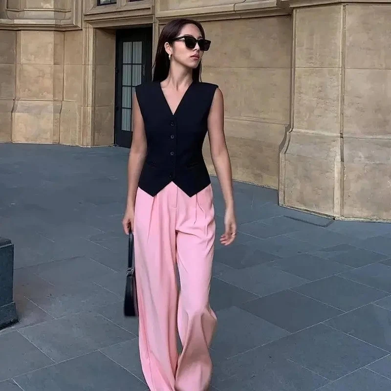 

Women Suit Vest Coat 2025New Spring Summer Sleeveless Retro Style Ladies Blazer Vest Temperament Short Female Cardigan Waistcoat