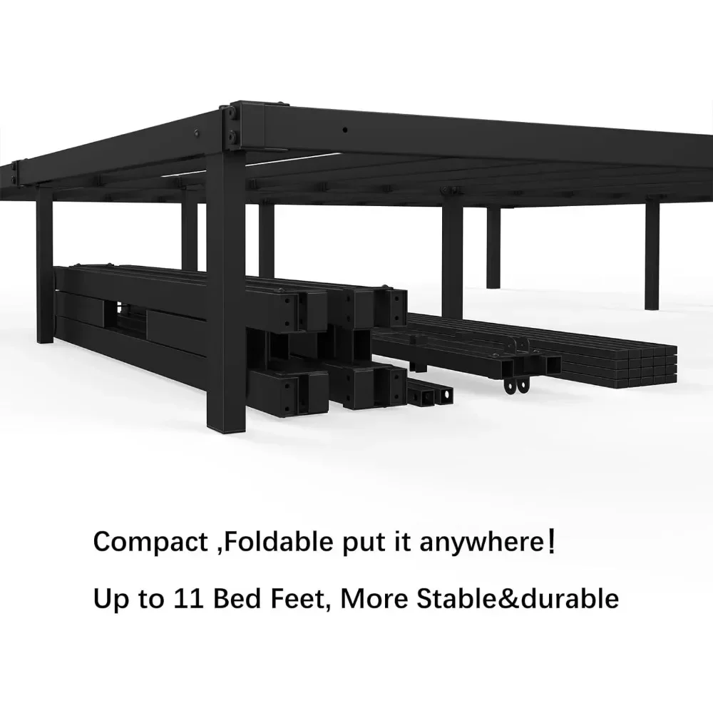 Bed FrameFoldable King Size Bed Frame Metal Platform Bed Black Quick Assembly Durable Steel Plate 11 Foot No Box Springs 14 Inch