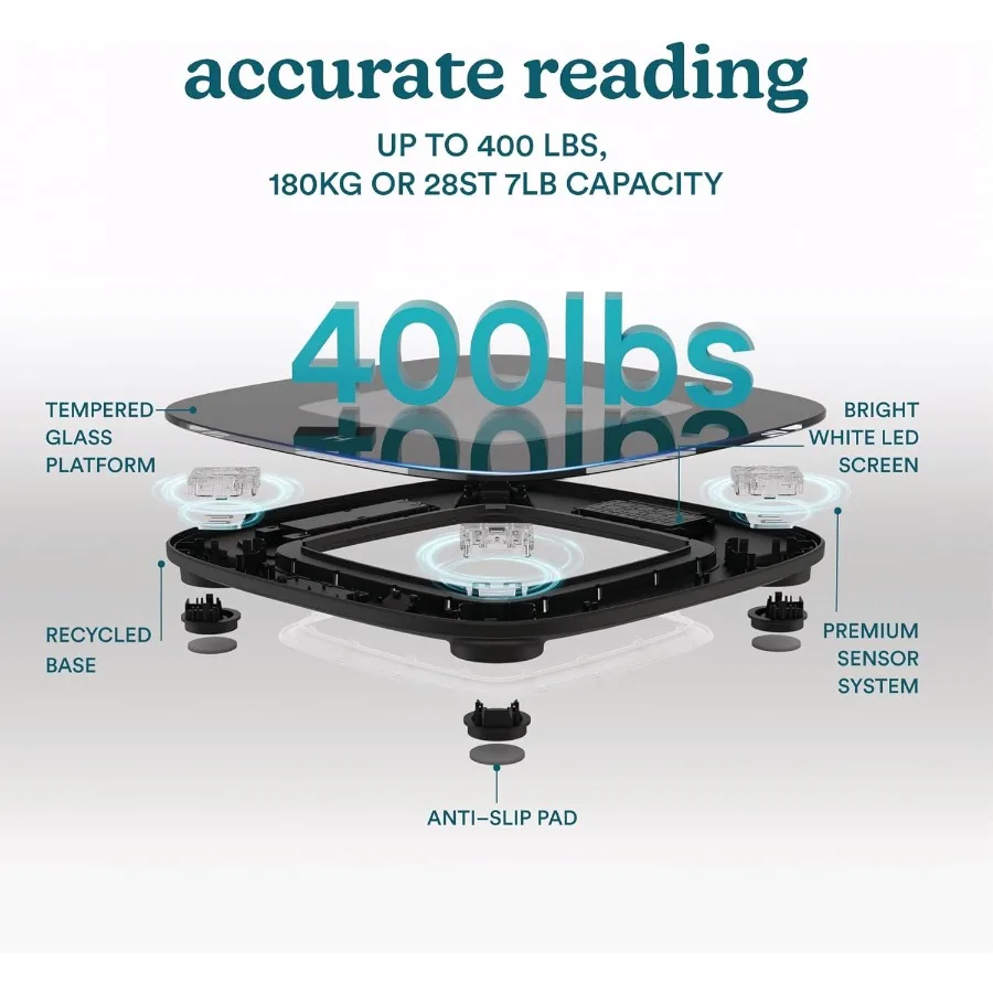 ميزان حمام رقمي مع إضاءة مركزية محيطة بمستشعر للحركة للحمامات المنزلية الحديثة تصميم أنيق من الزجاج المقسى #4