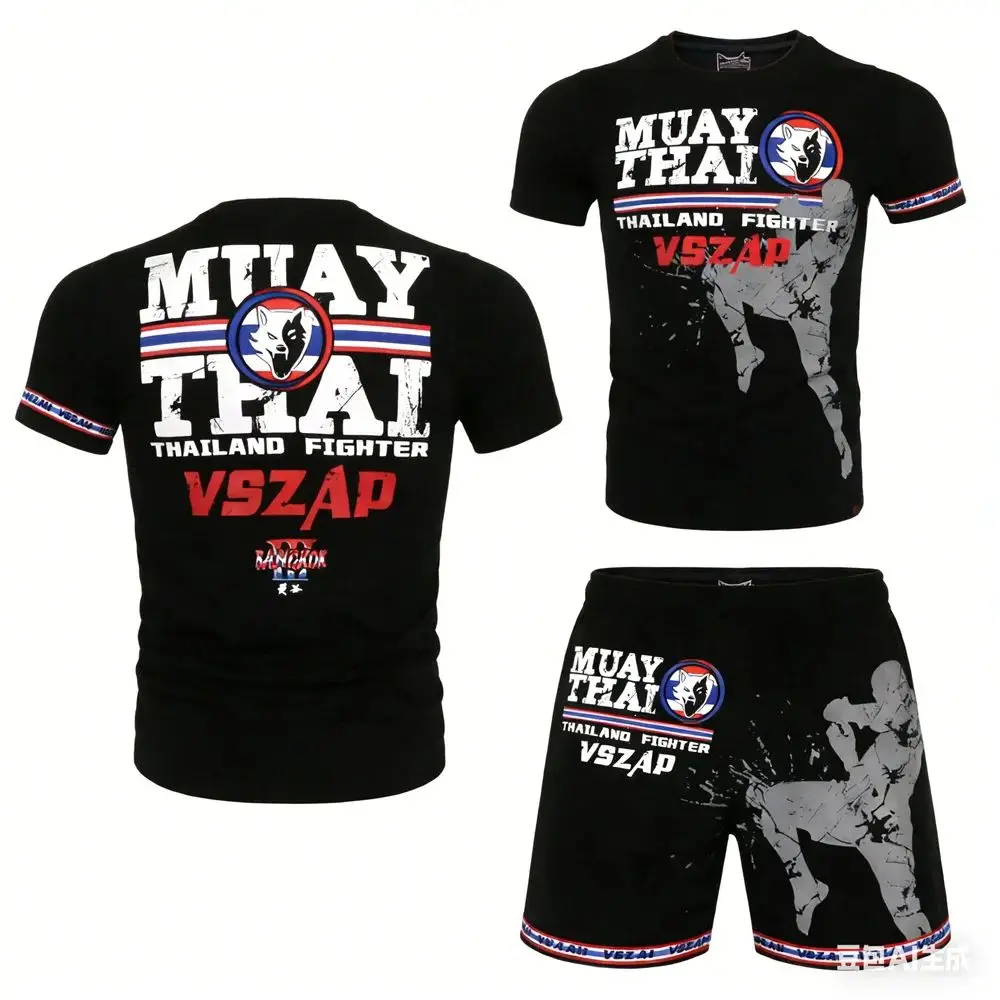 

Summer Boxing T-shirt and Pants Two-piece Set Muay Thai T-shirt Set Training Muay Thai T-shirt Y2k Sport Suit New Muay Thai Set