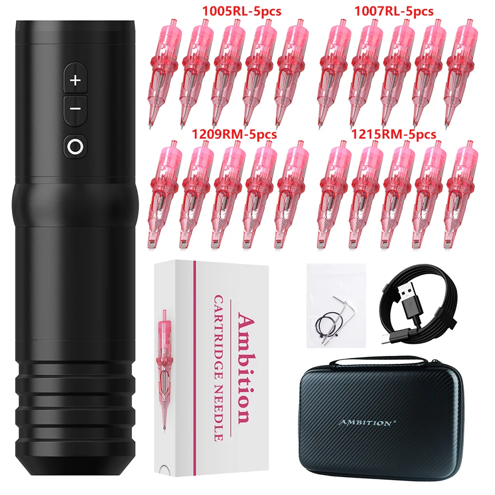 

Профессиональная беспроводная тату-машинка Kiss of Dragon SkinX, емкость 2000 мАч, аккумулятор, ход 4,0 мм, с 20 иглами для татуировки