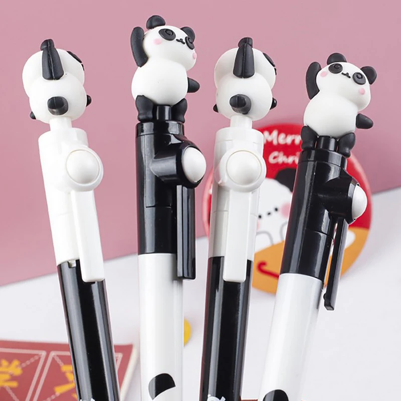 Caneta Esferográfica Kawaii Panda, Canetas Gel Criativas, Tinta Preta, Rotativa, Escrita, Escola, Escritório, Artigos de Papelaria, 0.5mm, 4 Pcs