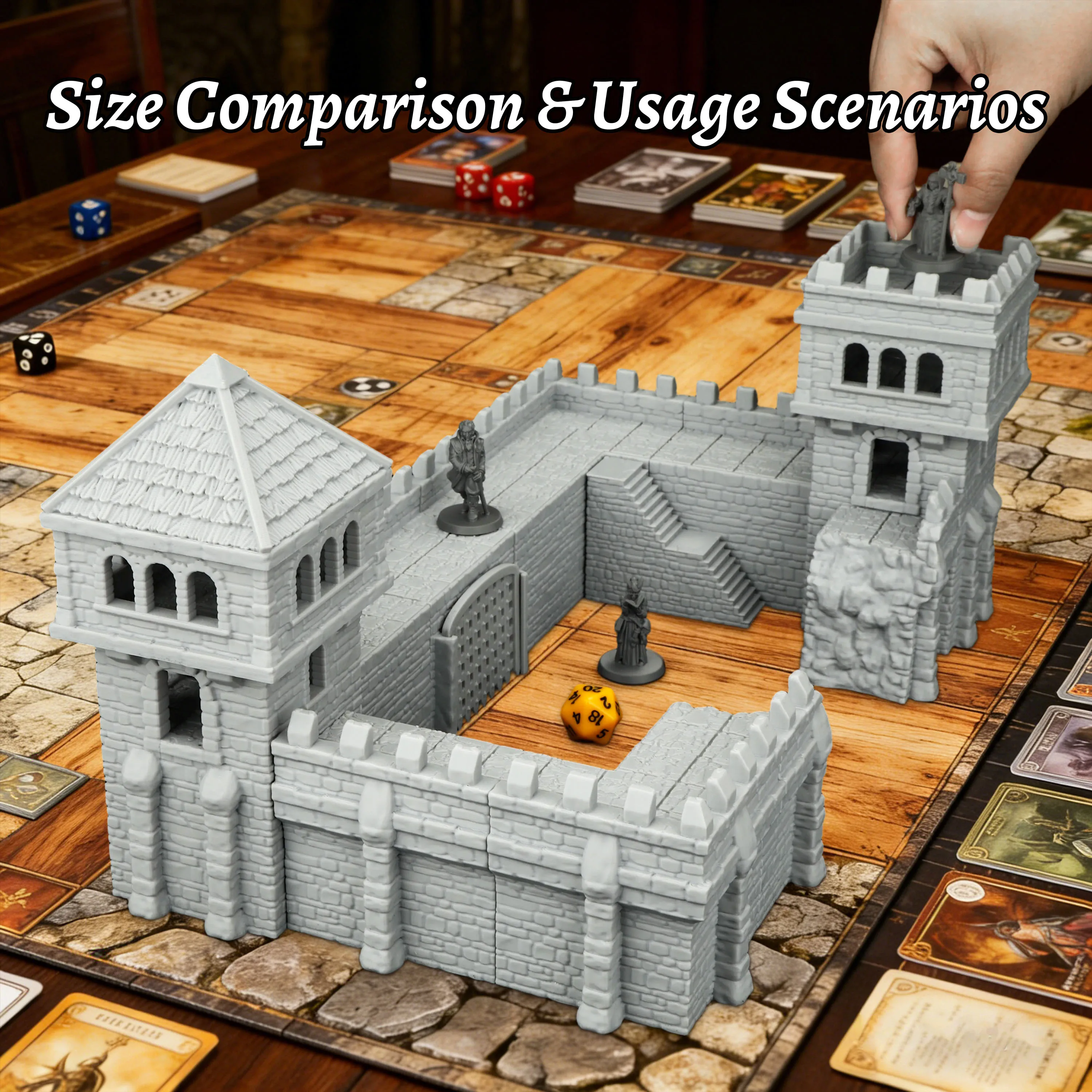 Fantasy City Wall RPG Terrain Set – TTRPG Tabletop Accessory, Castle Wall, Fortress Gate & Prison Scenes Diorama Display