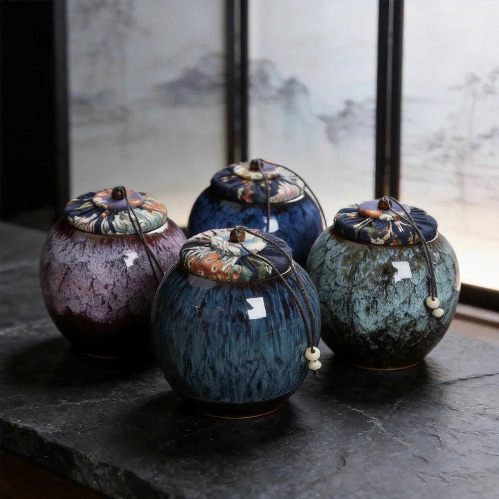 Ceramic Tea Caddy Sealed Storage Jar Small Tea Box Food Candy Food Container Portable Tea Organizer Decorative Jar