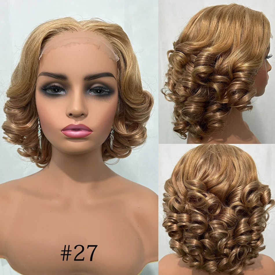 100% Human Hair Ombre Bob Bouncy Loose Wave 5x5 HD Lace Closure Wig 250 Density Pre Plucked Blond Wear and Go Glueless Curly Wig