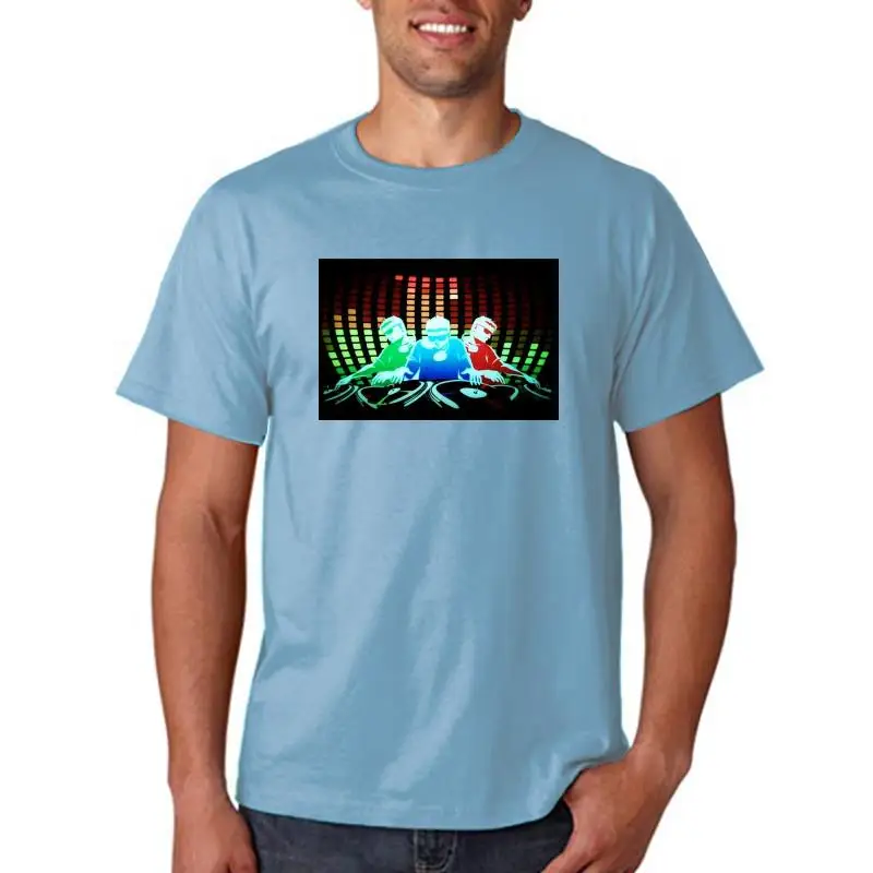 100% Cotton Bottery Driver DJ Sound octivoted Light Up Porty Floshing Disco EL LED T-Shirt