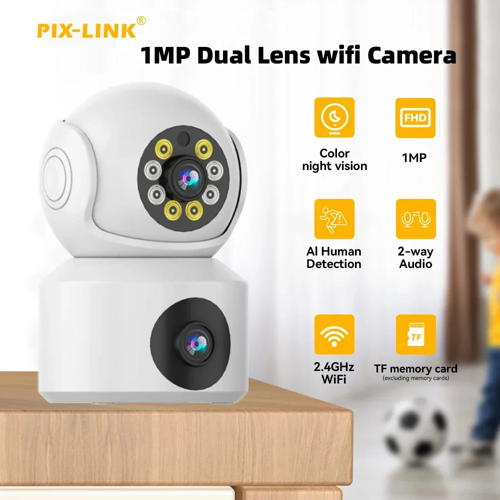 

PIX-LINK USB Dual Lens 2MP IP Camera WiFi Surveillance HD Night Vision Dome Security Robot Camera with Vi365 App for Home