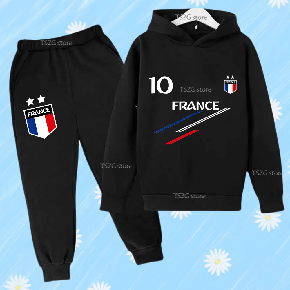 2025 otoño nueva ropa para niños Francia fútbol 10 chándal Tops pantalones 2 uds niños trajes de invierno conjuntos para niñas 2-14 años