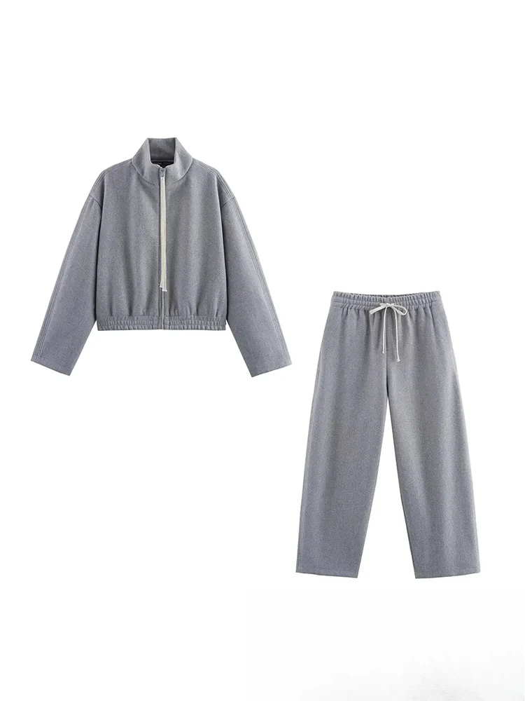 

KONDALA повседневный спортивный шикарный однотонный костюм с воротником-стойкой и длинными рукавами на молнии, длинные прямые брюки на шнуровке, модные весенние комплекты 2023 г.