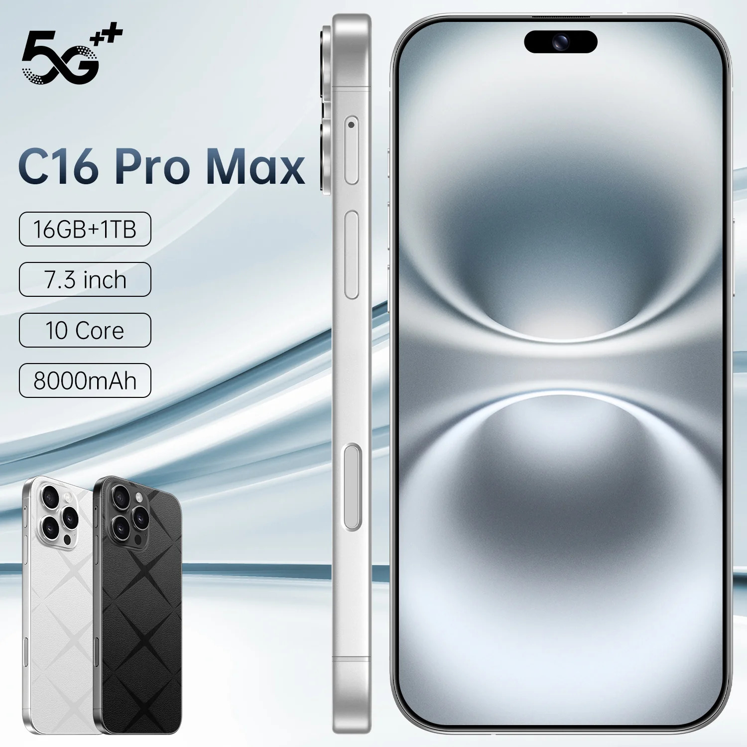 

Global Version C16 Pro Max Android Smartphone 7.3 Inch Screen Dual SIM Dual Standby 5G 108MP Camera 8000mAh Unlocked Phone