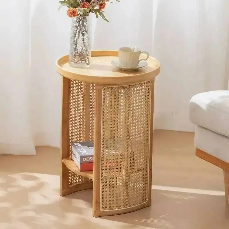 Room Table Household Rattan Side Apartment Weaving, Sofa Coffee Simple Bedroom Table Table Small Living Tea Round Storage