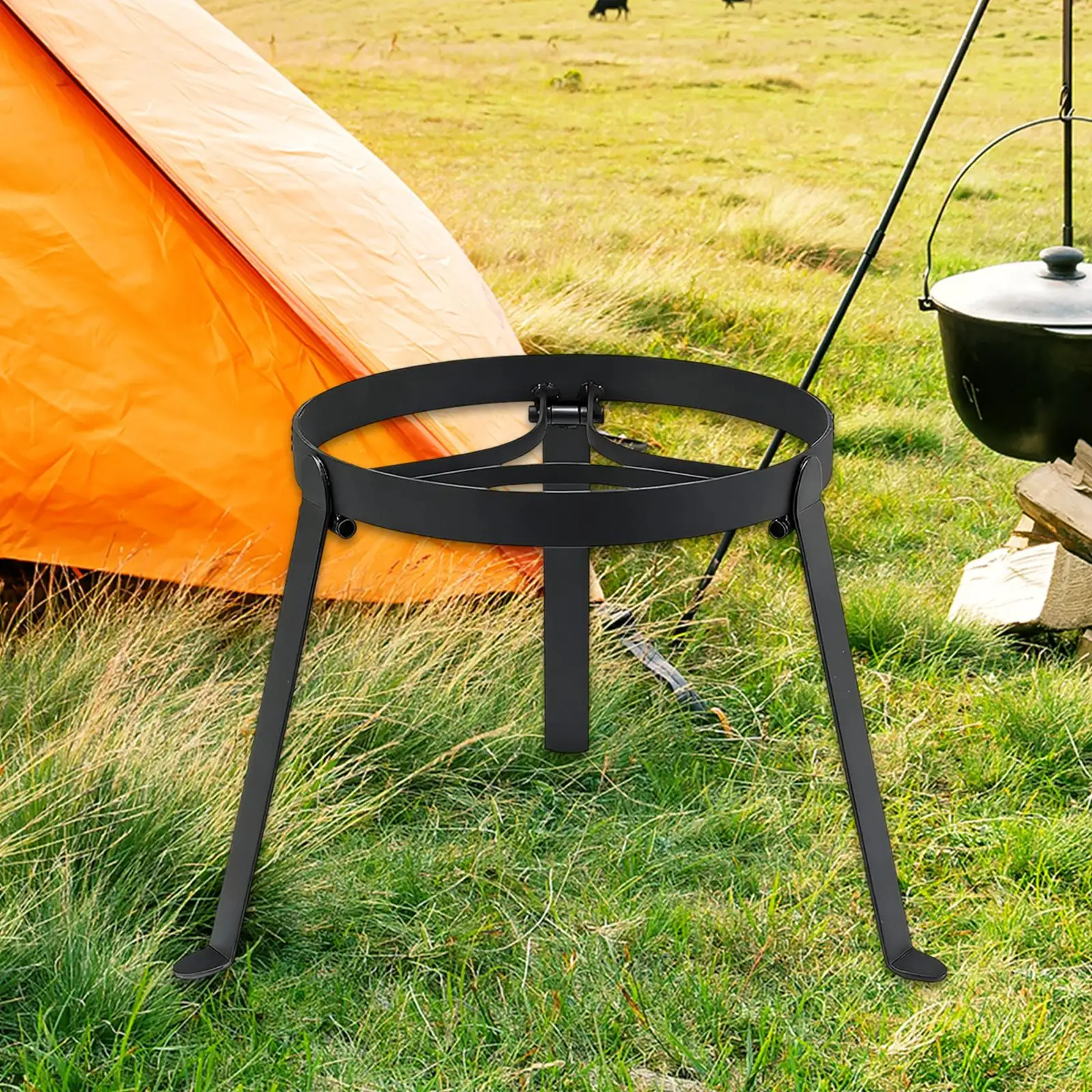Foldable Cooking Campfire Tripod Iron Portable Grilling Stand Campfire Cookware Rack for Outdoor Camping Kitchen