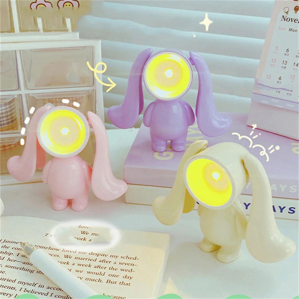 LED Mini Night Light Cartoon Cute Rabbit Desk Lamps Desktop Bunny Ornament Book Light Kids Room Bedside Bedroom Easter Decor