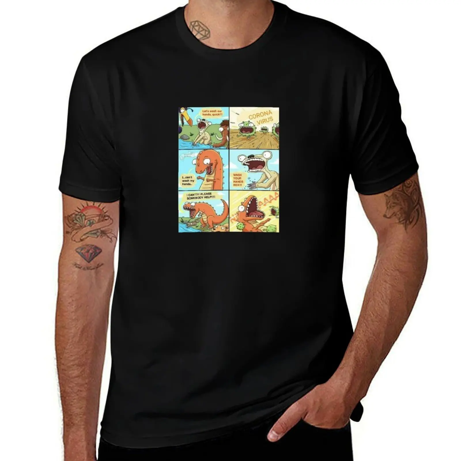 WASH YOUR HANDS REX Funny Trex Can't wash hands T-Shirt Retro Graphic Print T-Shirt