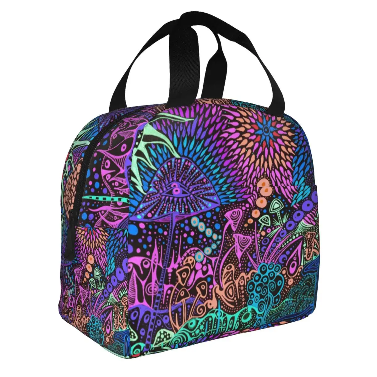 Magic Mushroom Trippy Psychedelic Neon Pastel Goth Insulated Lunch Bags for Women Portable Thermal Cooler Bento Box Work Travel