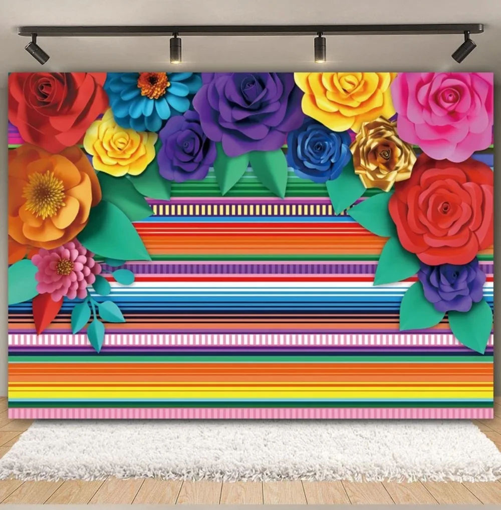 Mexican Fiesta Party Backdrops Colorful Flower Cinco De Mayo Carnival Festival Kid Birthday Wedding Photography Background Decor