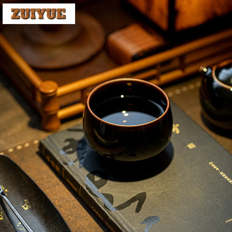 200 مللي الذهب الأسود الأسود الصقيل أرهات فنجان الشاي بوتيك وعاء الشاي كوب للشاي الشاي تذوق التأمل كوب Jianzhan ماستر كوب أدوات المائدة