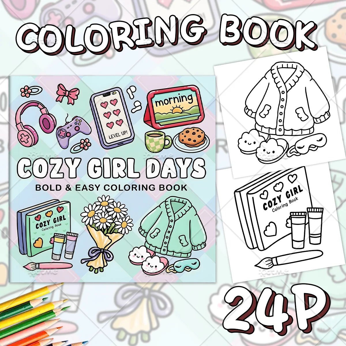 COZY GIRL DAYS Malbuch für Erwachsene mit Mutigen und Einfachen Mustern, Niedliches Zeichenbuch, Perfektes Geschenk für Partys und Geburtstage ﻿ – Detail 1