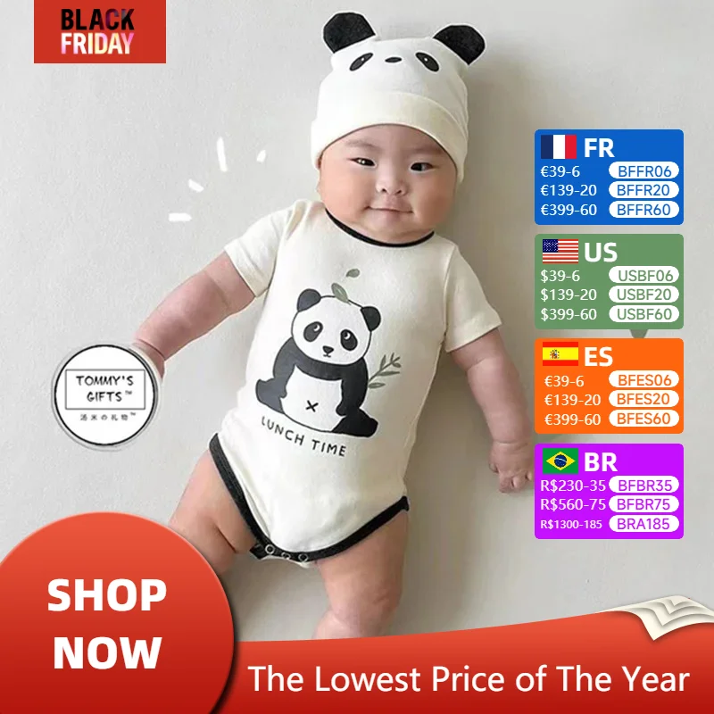 Funny Panda Model Korean Infant Baby Boys Girl Bodysuit Clothes Summer Kawaii Short Sleeve Overall Onesie Newborn Baby Jumpsuits