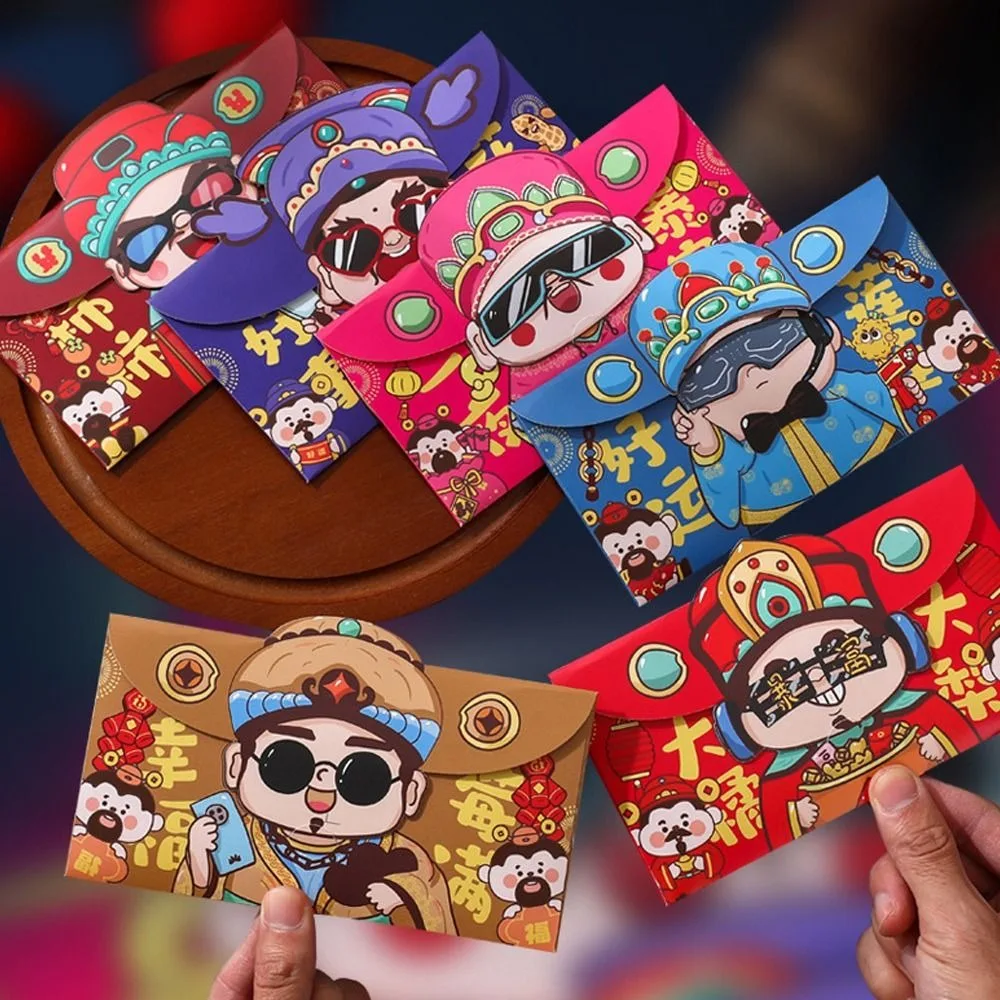 6pcs Cartoon Chinese Style New Year Red Envelopes Hongbao Blessing Lucky Money Packets Traditional Gifts Packing Bags Bonus