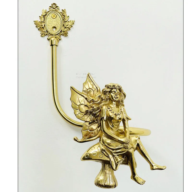 American Brass Curtain Hook Wall Hook Strap Hook Light Luxury Living Room Bedroom Butterfly Fairy Statue Sitting On Mushrooms