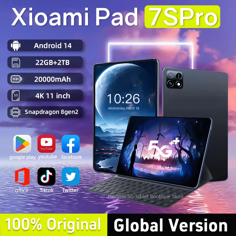 

New 2025 7S Pro Tablet 4K Screen Android 14 System Dual-Mode 5G and Wi-Fi 20000mAh 22GB RAM 2TB Storage with Snapdragon 8gen2