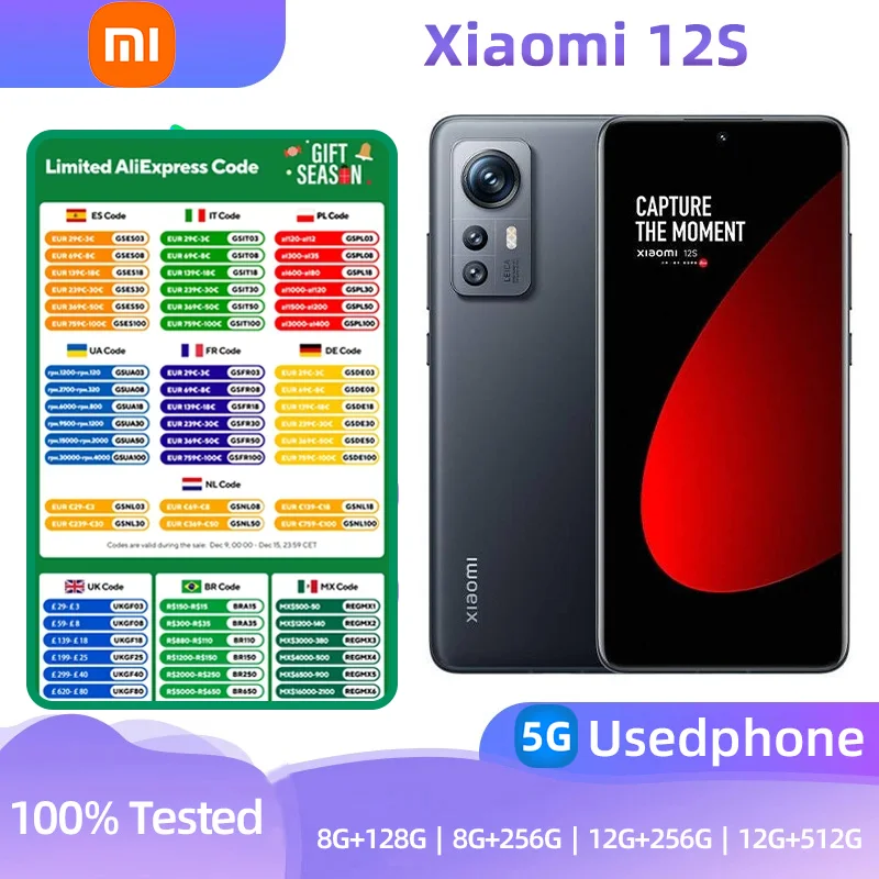 Xiaomi 12S 5g Android Screen 6.73-inches RAM 8GB ROM 128GB Qualcomm Snapdragon 8+ Gen1 Original Used Phone