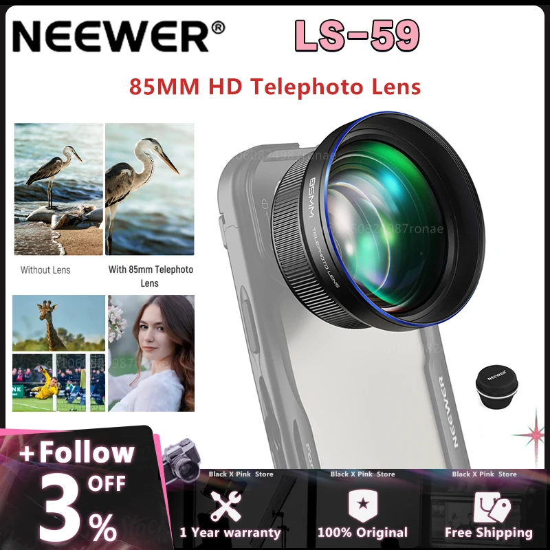 NEEWER LS-59 HD 85MM Telephoto Phone Lens for 17mm Backplate 2.5X Magnification For SmallRig NEEWER iPhone Samsung Phone