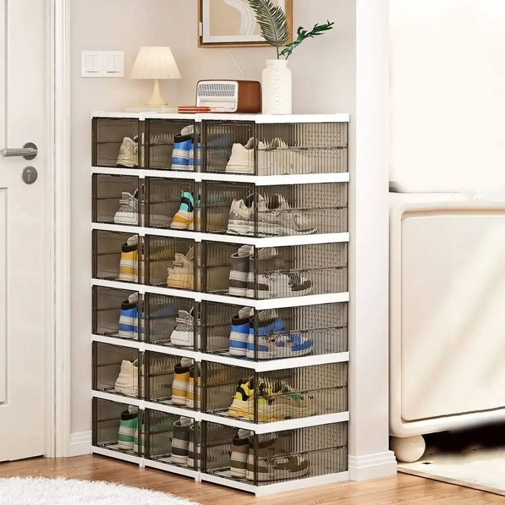 

Practical Plastic Multi Layer Shoe Box Transparent Dustproof Foldable Shoe Box Stackable with Lid Shoe Rack for Home