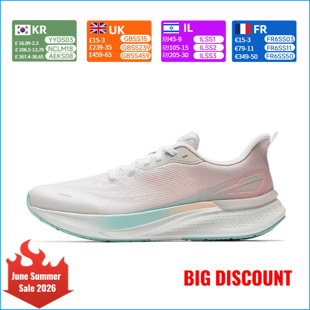 

Anta Hydro Run 7: Comfortable, Versatile, Non-Slip, Durable, Low-Top Casual Running Shoes for Women, White/Pink, 122525541-1