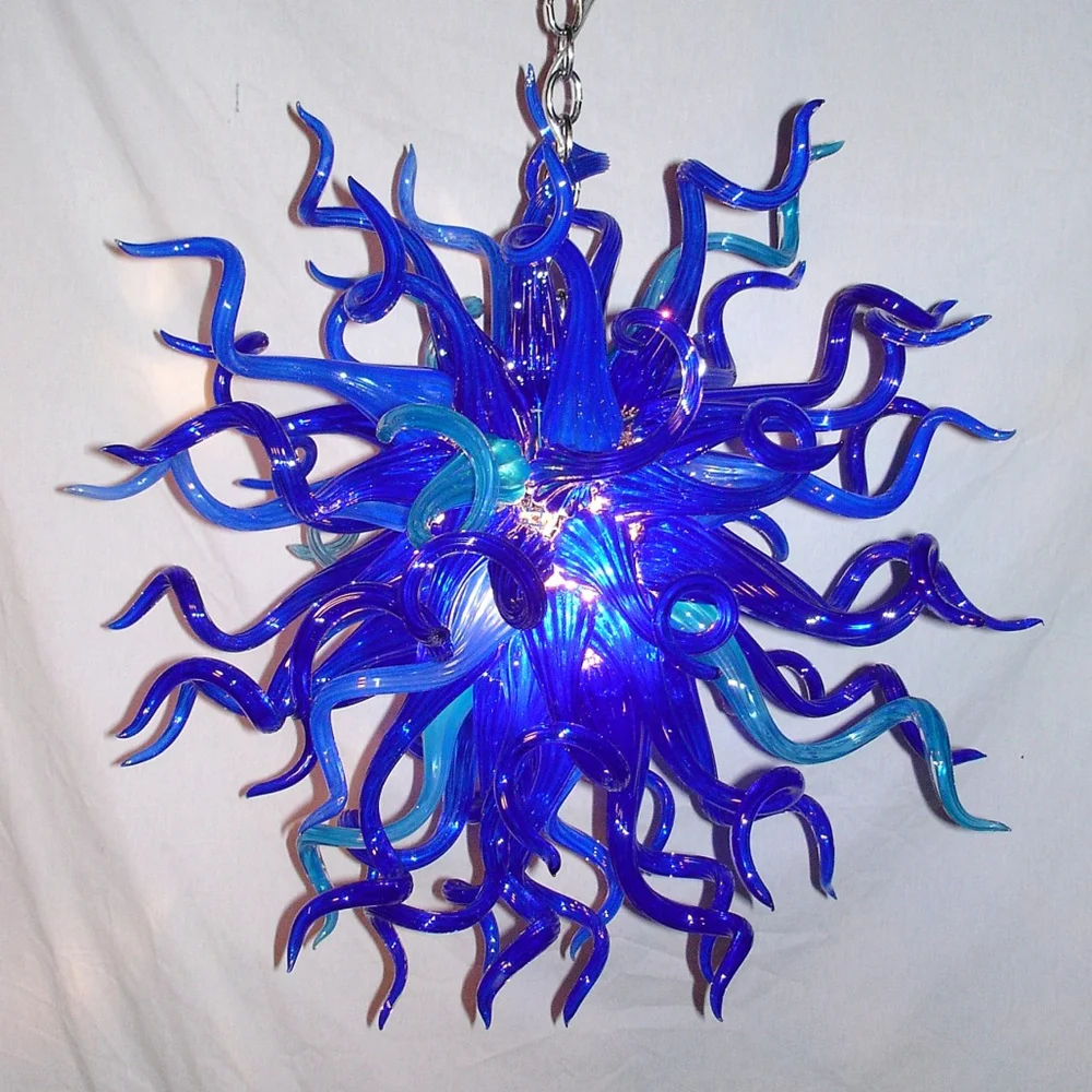 Cobalt Blue Chandelier Lamp LED Hand Blown Glass Pendant Lights for Living Dining Room