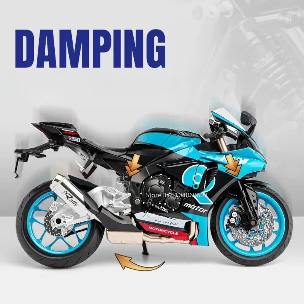 Maßstab 1:9 R1M CBR1000RR Motorrad Simulation Spielzeug Modelle Legierung Diecast Sound Licht Stoßdämpfung Miniatur Motorrad Spielzeug