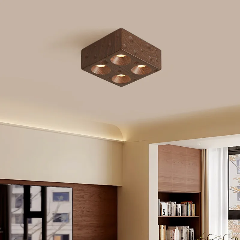 Lighting Spotlight Ceiling Lights Living Room Anti Glare Bile Tube Four Head Resin Cheese Walnut Small Size Ceiling Lamps Decor