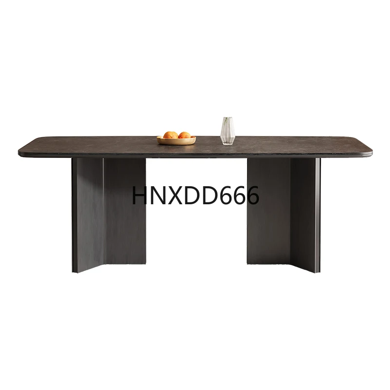

Black rock slab dining table Modern simple light luxury small apartment dining table and chairs