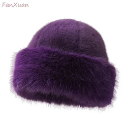 Fur Hat Women Warm Snow Ski Cap Female Faux Fox Fur Bomber Hat Lady Windproof Winter Hats for Women Russian Hat Ushanka