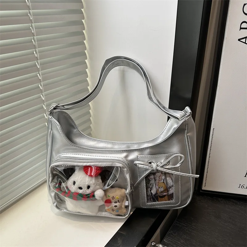 

2025 New Transparent Versatile Trendy Pain Bag Single Shoulder Cross Shoulder Double Women's Bag Ins Street Doll Bag