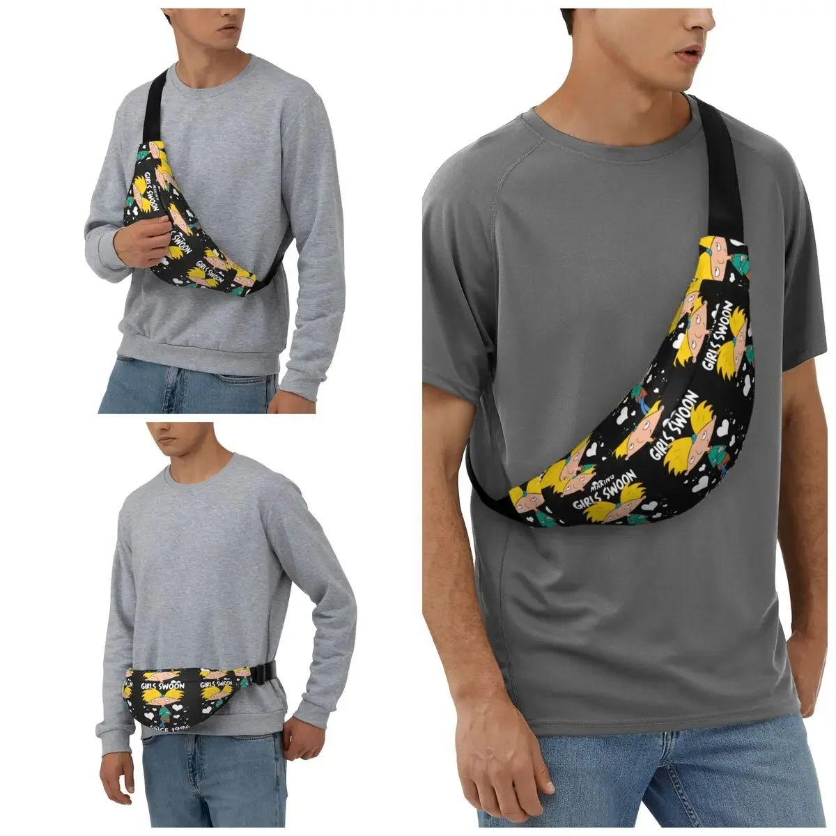 Personalizado Hey Arnold Anime animado Helga Pataki Fanny Pack hombres mujeres Cool Sling bandolera riñonera viaje teléfono dinero bolsa