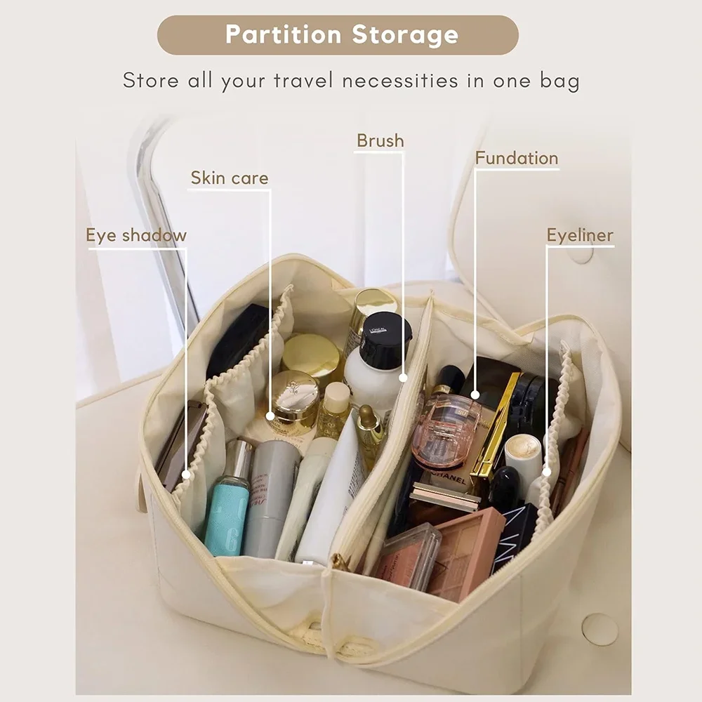 Leather Travel Cosmetic Bag Portable Women Large Capacity Makeup Case Waterproof Multifunctional Toiletry Organizer Storage Bag