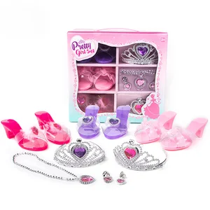Juguetes de joyería de niñas Conjunto de zapatos de cristal de la corona de la corona del collar Juega de maquillaje de maquillaje juguetes de princesa para niños juego de rol de juego 12 Bracelets de Barbie Best Barbie - №7