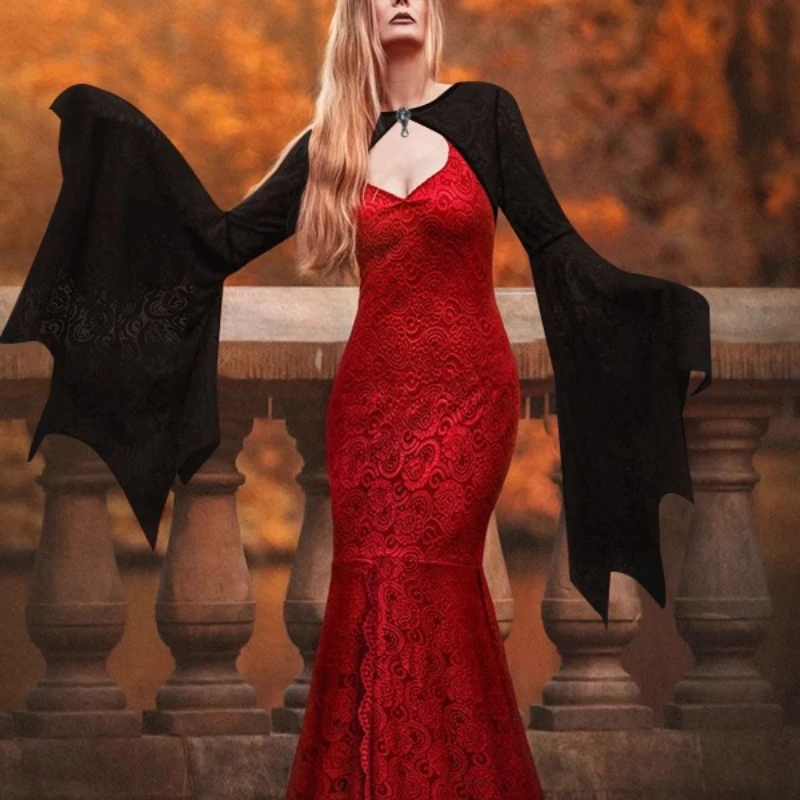 Ropa de encaje de Halloween para mujer, abrigo corto Sexy Punk gótico oscuro para otoño, nuevo diseño novedoso para chica, chal, subcultura, para cubrir