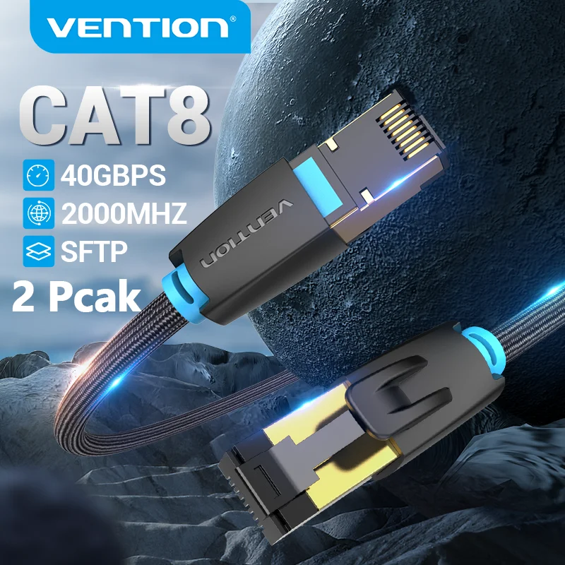 Wencji 2 paczka Cat8 kabel Ethernet Nylon pleciony 40 gb/s 2000Mhz SFTP kabel internetowy dla Router modemu do gier przewód sieciowy