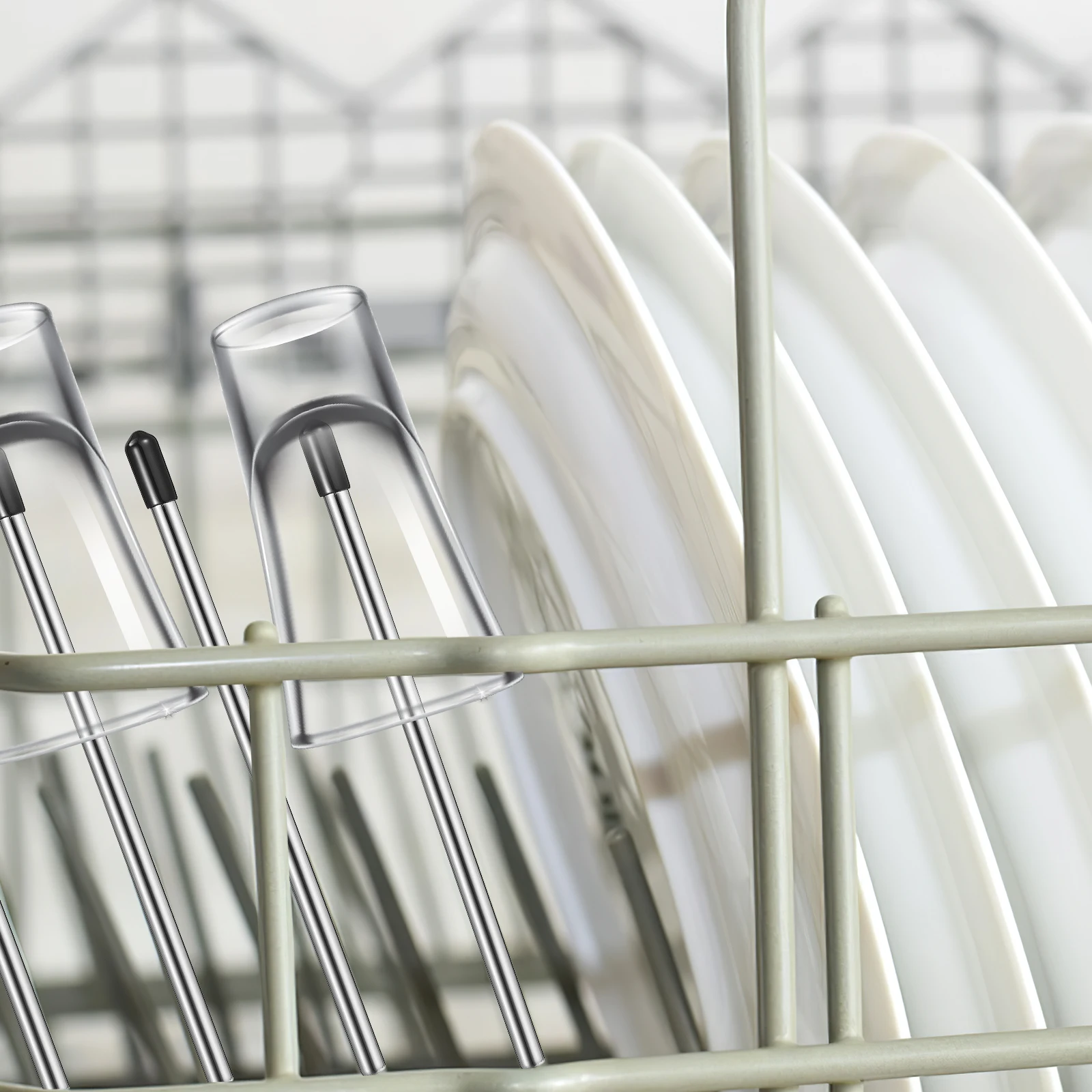 

8Pcs Drainer for Dishwasher Stainless Steel Bottle Holder Stick No Scratch Rubber Tip Compatible Soda Glass Wine Stemware Racks
