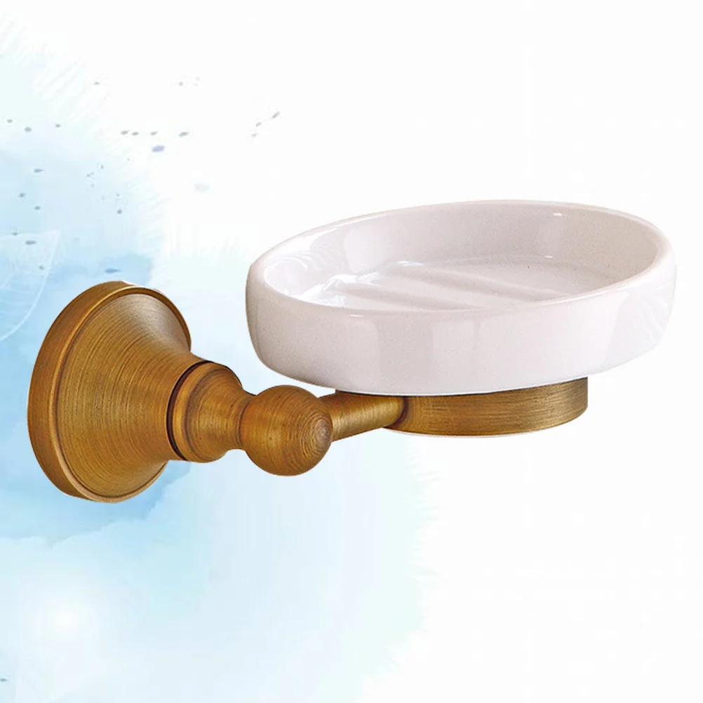 حامل صابون سيراميك فاخر مع لمسة نهائية نحاسية مثبتة على الحائط، ملحقات الحمام، صينية مقاومة للتنقيط، تصميم سهل التركيب #5