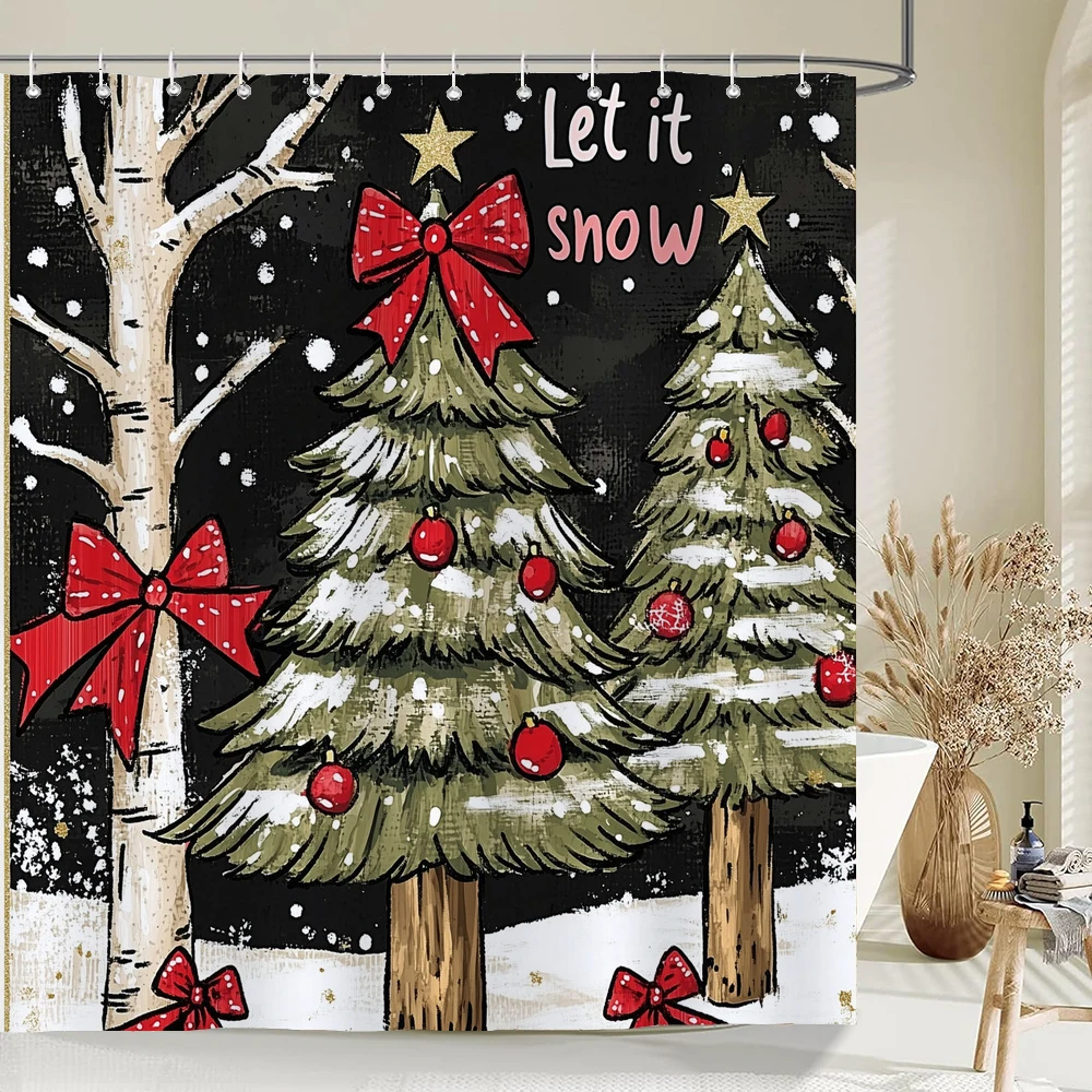 

Merry Christmas Shower Curtain, Bathroom Decorative Christmas snowman Shower Curtain, Waterproof Shower Curtain with Hooks