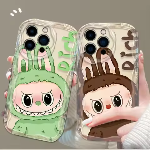 Color Cartoon L-Labubu 3D Clear Case For iPhone 16 16E 15 14 13 12 11 Pro Max X XS X S Max XR SE 2020 SE4 7 8 Silicone Cover