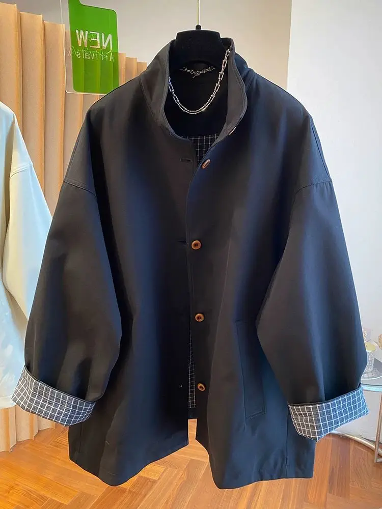 

Spring and Autumn Women's Windbreaker Jacket Commuter Stand Collar Oversized Trench