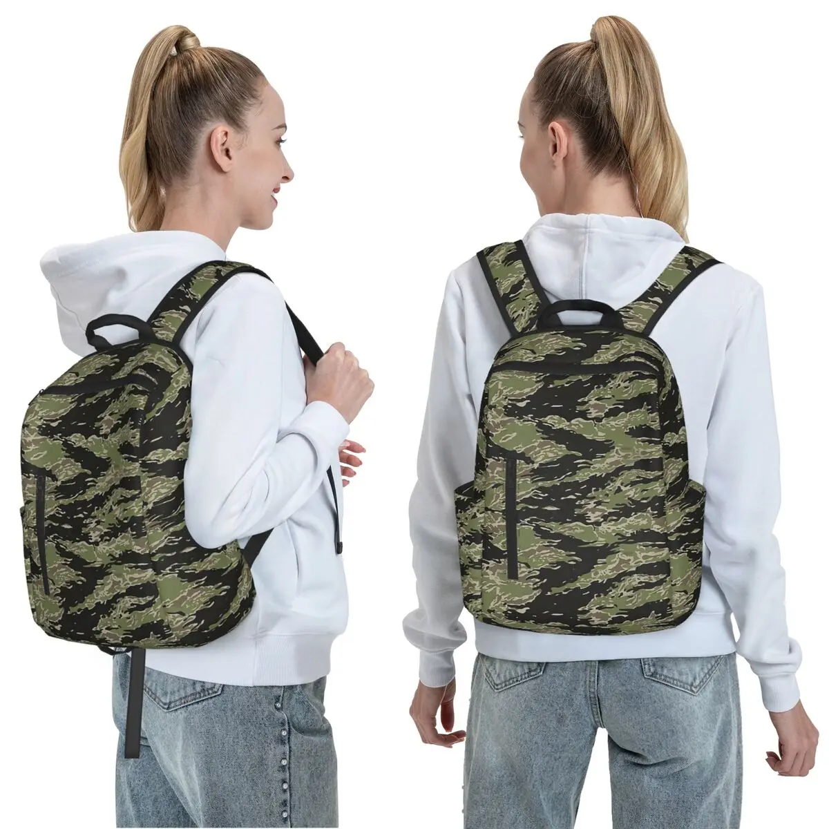 Tiger Stripe Camouflage Military Camo Backpack Daypack Large Capacity Boys Girls BookBag School Bag Shoulder Bags for Men Women