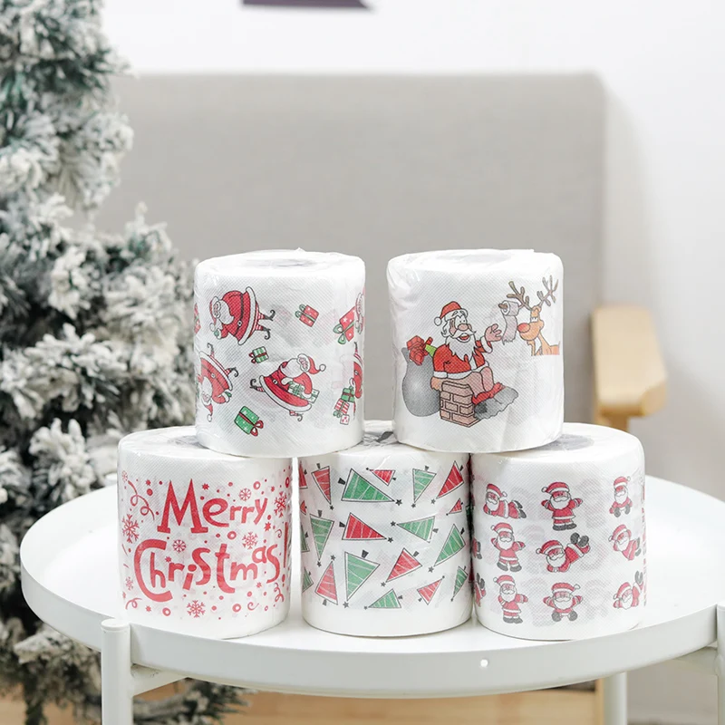 Christmas Pattern Color Toilet Paper Santa Christmas Tree Printed Tissue Home Christmas Gifts Navidad 2024 Happy New Year 2024